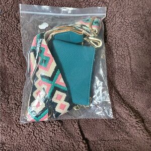 Teal Crossbody Bag with Multicolor Strap